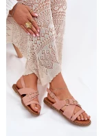 Dámské Sandály Na Plochém Podpatku Se Zlatými Hroty Růžové Zanira