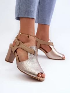 Dámské sandály na vysokém podpatku vyrobené z eko kůže, zlatá Queenmarie