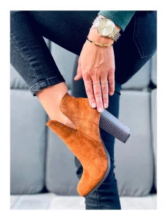 Dámské kotníkové boty na sloupkovém podpatku UK11P Hnědá Camel - Seastar