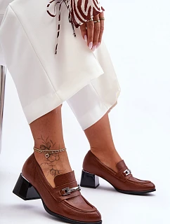 Dámské kožené poloboty na sloupek podpatku 20111 Hnědá s černou - Step in Style