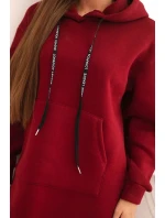 Dámská bavlněná šaty s kapucí zateplená bordová