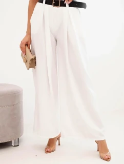 Dámské kalhoty s širokými nohavicemi a ecru páskem ecru