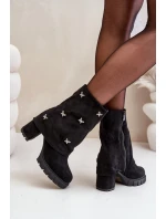 Zdobené boty s ohrnutým svrškem na podpatku černé Esadora