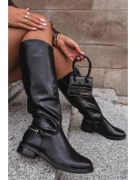 Zateplené dámské kozačky na ploché podrážce s ozdobným detailem Černé Renaya Zateplené dámské kozačky na ploché podrážce s ozdobným detailem Černé Renaya