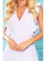 EMILY - Plisované dámské šaty ve vřesové barvě s volánky a dekoltem 315-4