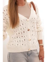Dámský svetr s výstřihem do V a zlatými knoflíky ecru