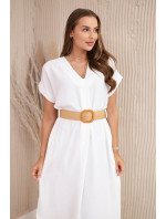 Šaty s ozdobným páskem Šedavě bílá