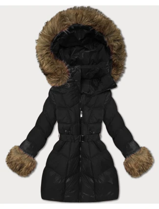 Černá dámská prošívaná bunda pro přechodné období s kožešinou J Style (5M3357-392) Černá dámská prošívaná bunda pro přechodné období s kožešinou J Style (5M3357-392)