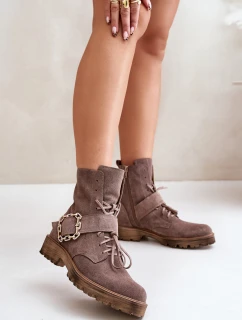 Zazoo 2951 Velurové Boty S Dekorativní Sponou Tmavě Béžové