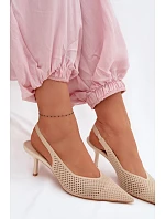 Dámské sandály z síťoviny na podpatku Béžové Emiliana