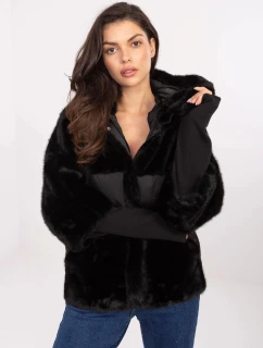 Černá volná bunda z různých materiálů (WJ218)