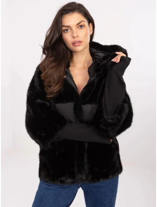 Černá volná bunda z různých materiálů (WJ218) Černá volná bunda z různých materiálů (WJ218)