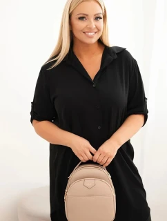Dámská košilová šaty Plus Size s delším zadním dílem a ohrnovacími rukávy černá