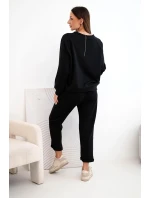 Dámský komplet z viskózy s mikinou a kalhotami máslový černý