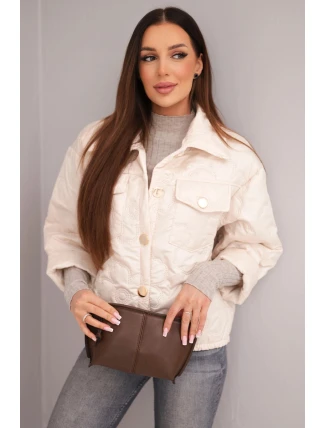 Dámská jarní prošívaná bunda s květinovým vzorem béžová