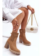 Dámské kůží síťované boty na podpatku Camel Lewski 3386