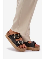 Sandály S Pletením A Sponami Na Masivní Platformě Černé Aralissea