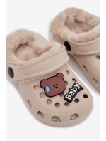 Pěnové dětské pantofle s vypolstrovaným kožíškem a přezkami Khaki Cerelle
