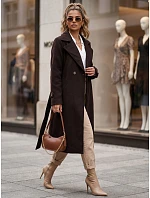 Dlouhý dámský dvouřadý kabát s páskem, čokoládově hnědý, FashionStreet NY0804 Dlouhý dámský dvouřadý kabát s páskem, čokoládově hnědý, FashionStreet NY0804