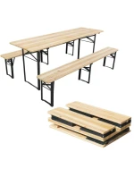 PIKNIKOVÝ BAROVÝ SET DŘEVĚNÝ STŮL A 2 LAVICE SKLÁDACÍ