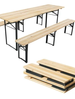 PIKNIKOVÝ BAROVÝ SET DŘEVĚNÝ STŮL A 2 LAVICE SKLÁDACÍ