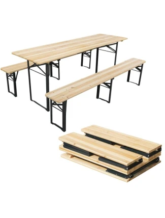PIKNIKOVÝ BAROVÝ SET DŘEVĚNÝ STŮL A 2 LAVICE SKLÁDACÍ
