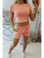 Bavlněná souprava se šortkami meruňková