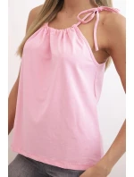 Dámská bavlněná tílko s uvázáním kolem krku světle růžová