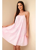 Dámské bavlněné šaty na ramínka s volánky cukrově růžová