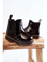 Dětské Lakované zateplené boty černé Porky Dětské Lakované zateplené boty černé Porky