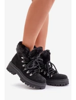 Dámské Šněrovací Boty S Kožíškem Černé Vaminia