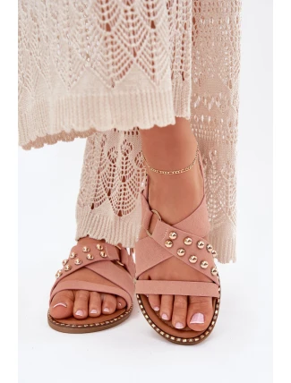 Dámské Sandály Na Plochém Podpatku Se Zlatými Hroty Růžové Zanira