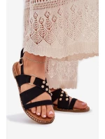 Dámské sandály na plochém podpatku se zlatými hroty černé Zanira