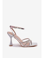 Dámské sandály na podpatku se zdobenými pásky Stříbrné Gedira