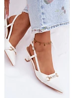 Dámské sandály na podpatku s špičatými špičkami bílé Felessa