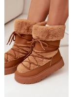 Dámské sněhule na platformě s kožíškem a šněrováním Marinna – camel