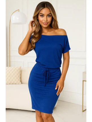 139-12 Sportovní šaty s krátkým rukávem a kapsami - chrpově modré