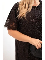 Dámská sukýnka Plus Size se štrasem a krajkovým zakončením hnědá