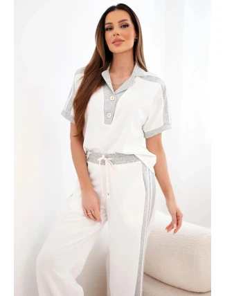 Dámský máslový komplet s polo mikinou a širokými kalhotami šedý