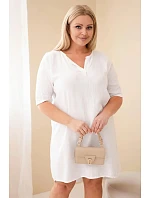 Dámské viskózové šaty Plus Size s krátkým rukávem a výstřihem do V bílá