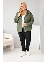 Dámská bunda Plus Size s kapucí a nastavitelným spodním okrajem khaki