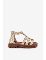 Dívčí sandály gladiátorky se zlatým detailem béžové Vesira