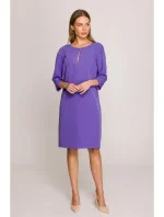 S394 Šaty uvolněného střihu s výstřihem s klíčovou dírkou - fialové S394 Šaty uvolněného střihu s výstřihem s klíčovou dírkou - fialové