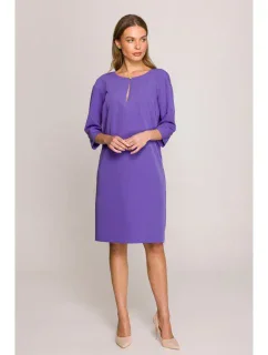S394 Šaty uvolněného střihu s výstřihem s klíčovou dírkou - fialové