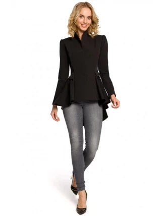 Asymetrický frak s límcem a zapínáním na knoflíky M165 - černý - Moe