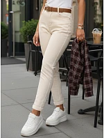 Dámské úzké džíny s páskem mírně vypasované ecru FashionStreet UY2922