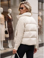 Dámská prošívaná péřová bunda s pletenými rukávy, krémová, FashionStreet TY5929