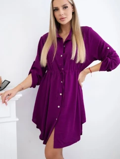 Šaty se zapínáním na knoflíky a zavazováním v pase tmavě fialová