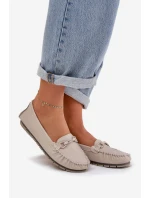 Ploché Kožené Mokasíny S Ozdobou S.Barski LR51-547 Béžové