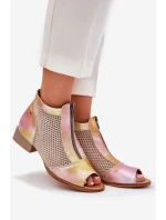 Dámské Kožené Kotníkové Boty Na Plochém Podpatku S Otevřenými Prsty Maciejka Růžovo-Oranžové 06413-15